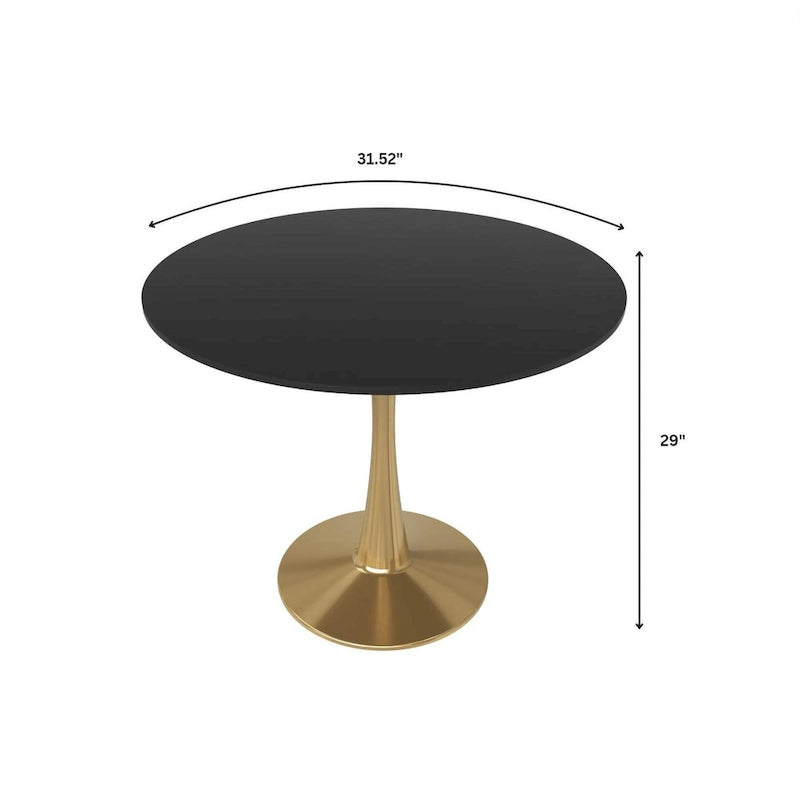 LeisureMod Bristol Table à manger ronde 31 po pour 4 avec plateau en bois MDF et base en acier doré pour cuisine et salle à manger