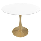 LeisureMod Bristol Table à manger ronde 31 po pour 4 avec plateau en bois MDF et base en acier doré pour cuisine et salle à manger