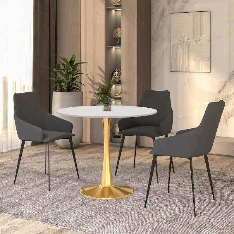 LeisureMod Bristol Table à manger ronde 31 po pour 4 avec plateau en bois MDF et base en acier doré pour cuisine et salle à manger