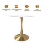 LeisureMod Bristol Table à manger ronde 31 po pour 4 avec plateau en bois MDF et base en acier doré pour cuisine et salle à manger
