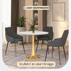 LeisureMod Bristol Table à manger ronde 31 po pour 4 avec plateau en bois MDF et base en acier doré pour cuisine et salle à manger
