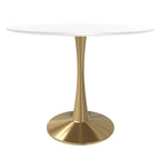 LeisureMod Bristol Table à manger ronde 31 po pour 4 avec plateau en bois MDF et base en acier doré pour cuisine et salle à manger