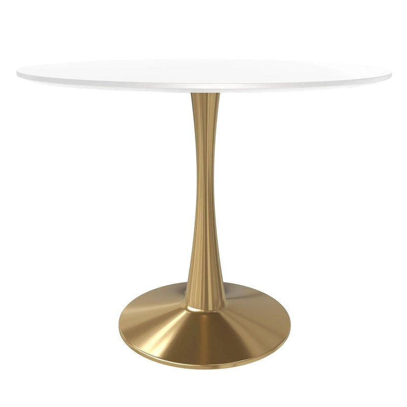 LeisureMod Bristol Table à manger ronde 31 po pour 4 avec plateau en bois MDF et base en acier doré pour cuisine et salle à manger