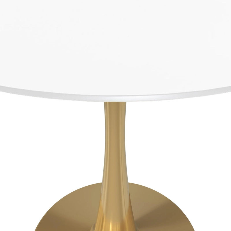 LeisureMod Bristol Table à manger ronde 31 po pour 4 avec plateau en bois MDF et base en acier doré pour cuisine et salle à manger