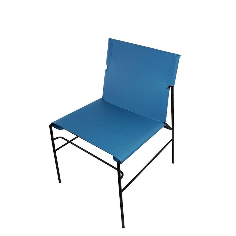Chaise de salle à manger Fabien en cuir minimaliste avec surpiqûres, bleue
