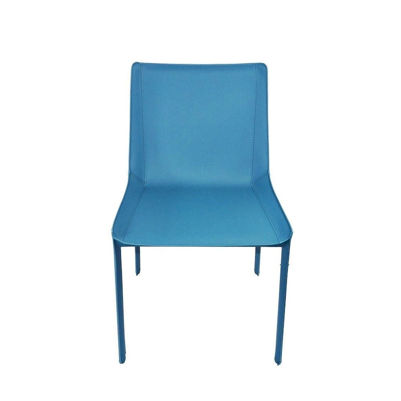 Chaise de salle à manger Fabien en cuir minimaliste avec surpiqûres, bleue