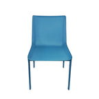 Chaise de salle à manger Fabien en cuir minimaliste avec surpiqûres, bleue