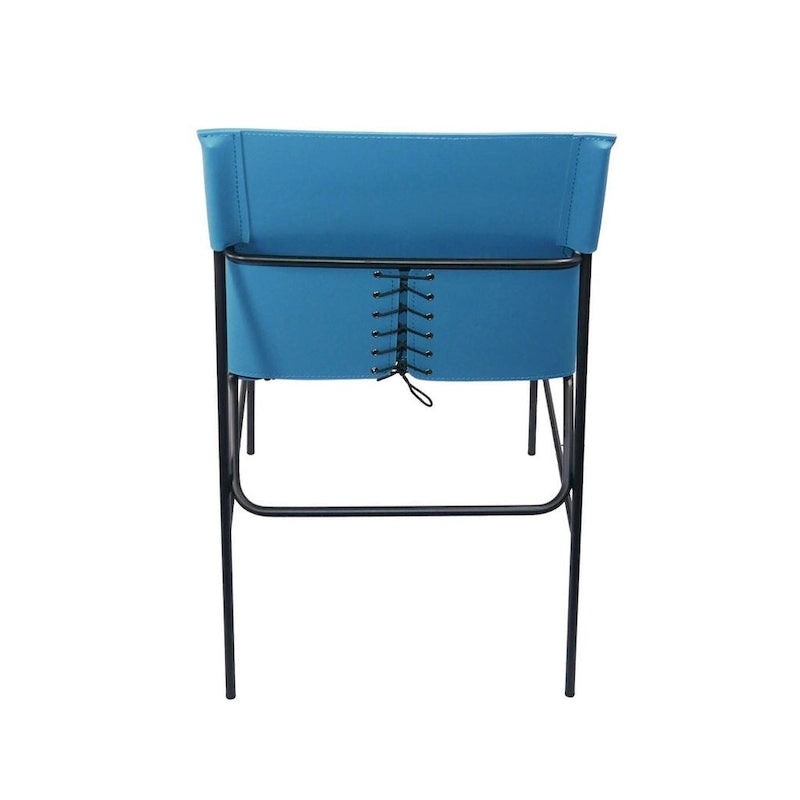 Chaise de salle à manger Fabien en cuir minimaliste avec surpiqûres, bleue