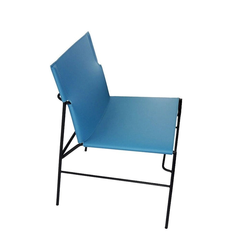 Chaise de salle à manger Fabien en cuir minimaliste avec surpiqûres, bleue
