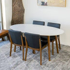 Kailea 5-Piece Mid-Century Modern Oval Dining Table with 4 Vegan Leather Dining Chairs in Black