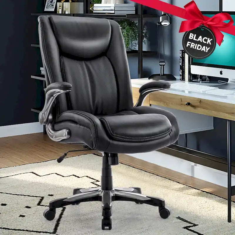 Chaise de bureau pivotante ergonomique pour ordinateur, accoudoirs rabattables, siège large et épais, support lombaire renforcé, capacité de 180 kg pour la maison et le bureau