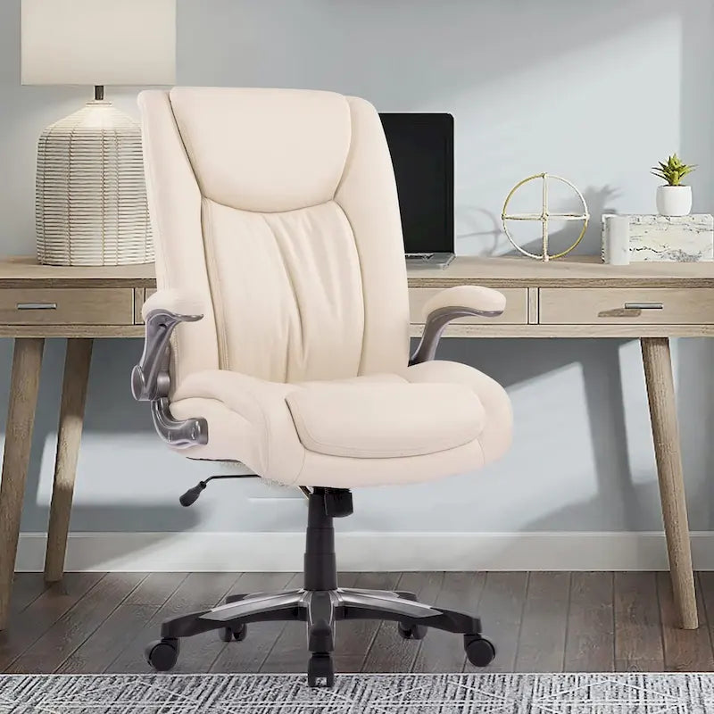 Chaise de bureau pivotante ergonomique pour ordinateur, accoudoirs rabattables, siège large et épais, support lombaire renforcé, capacité de 180 kg pour la maison et le bureau