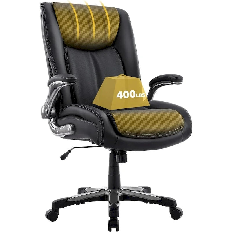 Chaise de bureau pivotante ergonomique pour ordinateur, accoudoirs rabattables, siège large et épais, support lombaire renforcé, capacité de 180 kg pour la maison et le bureau
