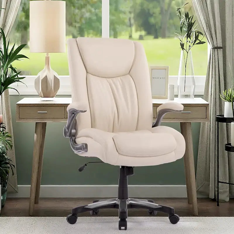 Chaise de bureau pivotante ergonomique pour ordinateur, accoudoirs rabattables, siège large et épais, support lombaire renforcé, capacité de 180 kg pour la maison et le bureau