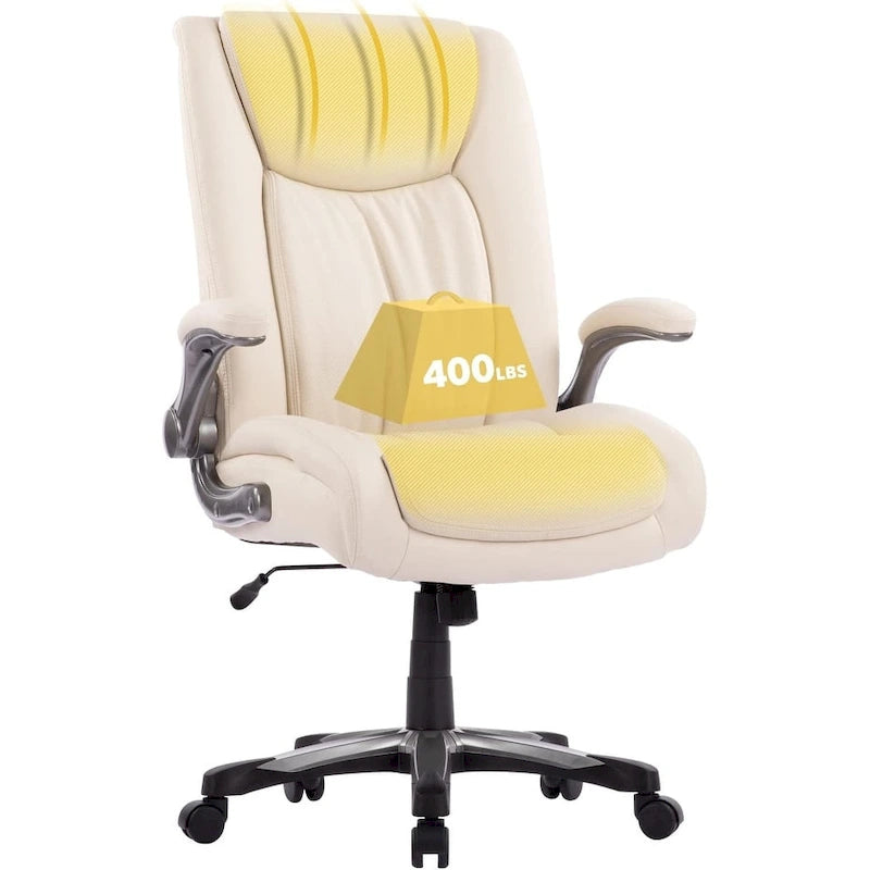 Chaise de bureau pivotante ergonomique pour ordinateur, accoudoirs rabattables, siège large et épais, support lombaire renforcé, capacité de 180 kg pour la maison et le bureau