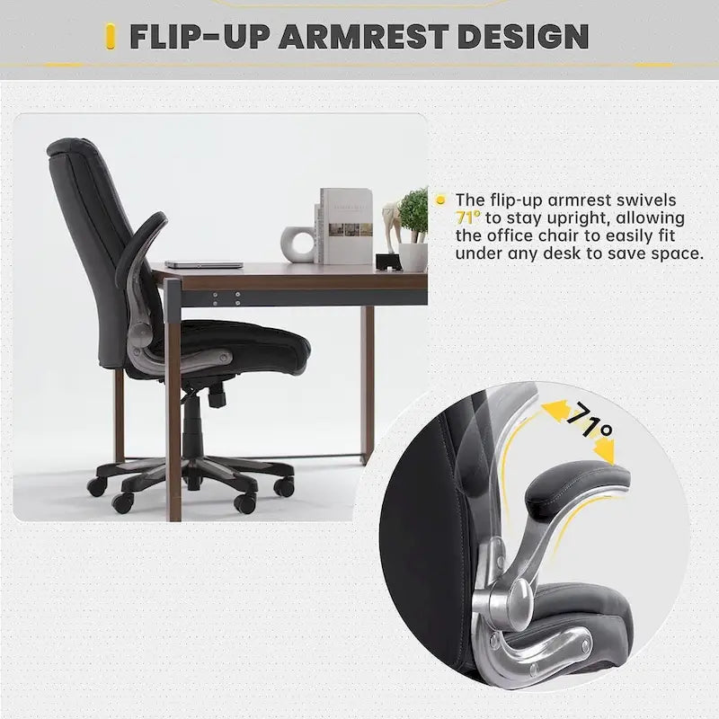 Chaise de bureau pivotante ergonomique pour ordinateur, accoudoirs rabattables, siège large et épais, support lombaire renforcé, capacité de 180 kg pour la maison et le bureau