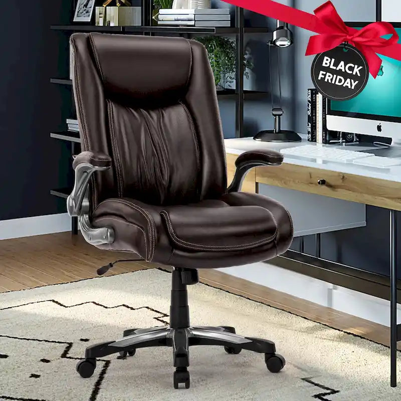 Chaise de bureau pivotante ergonomique pour ordinateur, accoudoirs rabattables, siège large et épais, support lombaire renforcé, capacité de 180 kg pour la maison et le bureau