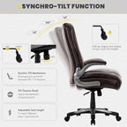 Chaise de bureau pivotante ergonomique pour ordinateur, accoudoirs rabattables, siège large et épais, support lombaire renforcé, capacité de 180 kg pour la maison et le bureau