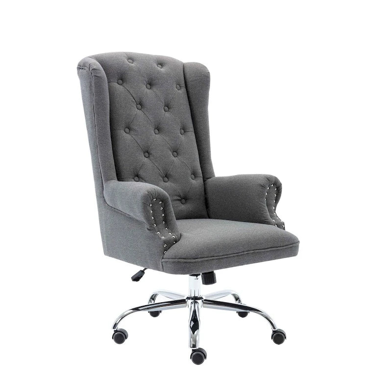 Chaise de bureau Porthos Home Iaen avec dossier à oreilles, revêtement en lin