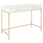 Bureau Alios avec finition blanc brillant et piètement doré