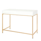 Bureau Alios avec finition blanc brillant et piètement doré