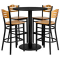 Ensemble table stratifiée ronde de 36 po avec 4 tabourets de bar en métal - Siège en bois naturel