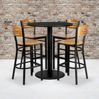 36 Round Laminate Table Set with 4 Metal Barstools - Natural Wood Seat