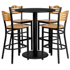 Ensemble table stratifiée ronde de 36 po avec 4 tabourets de bar en métal - Siège en bois naturel