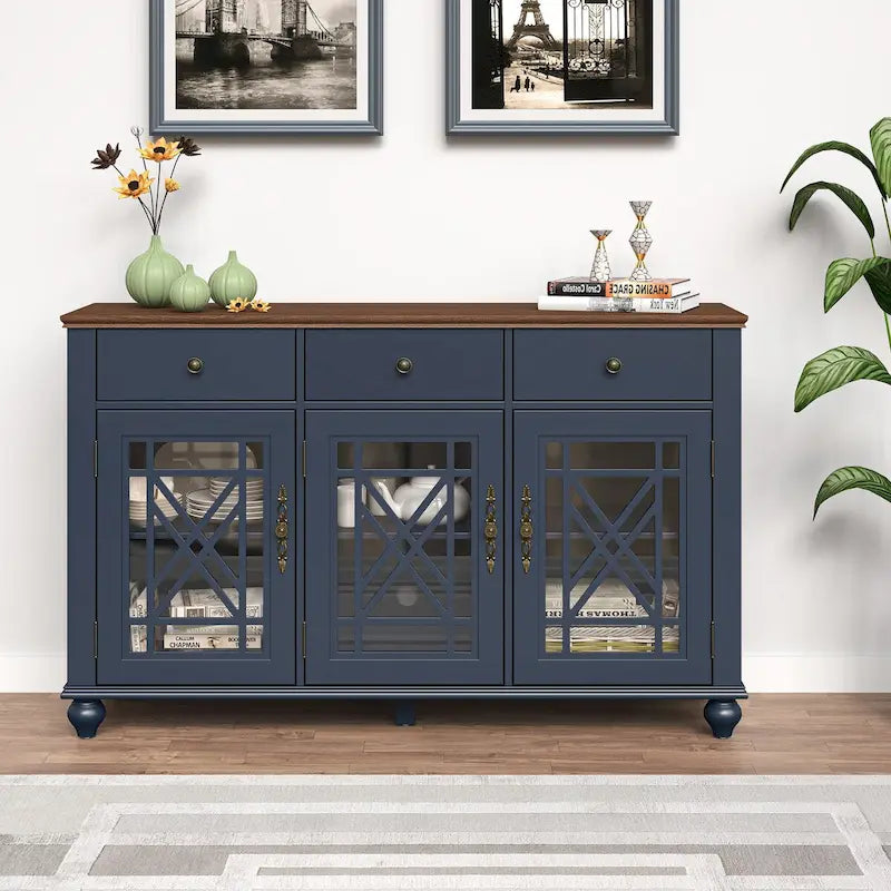 Buffet bahut de cuisine de style vintage de 55 po avec tiroirs - 55 po de largeur