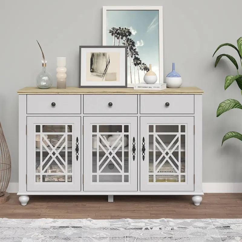 Buffet bahut de cuisine de style vintage de 55 po avec tiroirs - 55 po de largeur