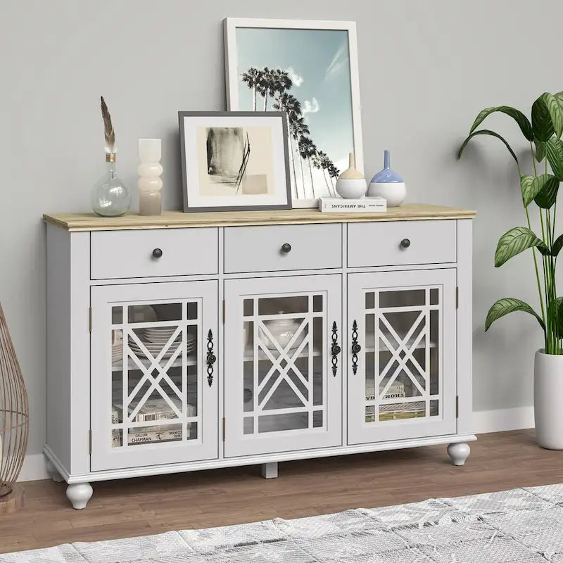 Buffet bahut de cuisine de style vintage de 55 po avec tiroirs - 55 po de largeur
