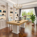 Wooden Conference Table with White Base Meeting Table Computer Desk