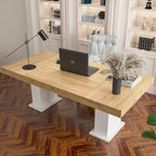 Table de conférence en bois avec base blanche Table de réunion Bureau d'ordinateur