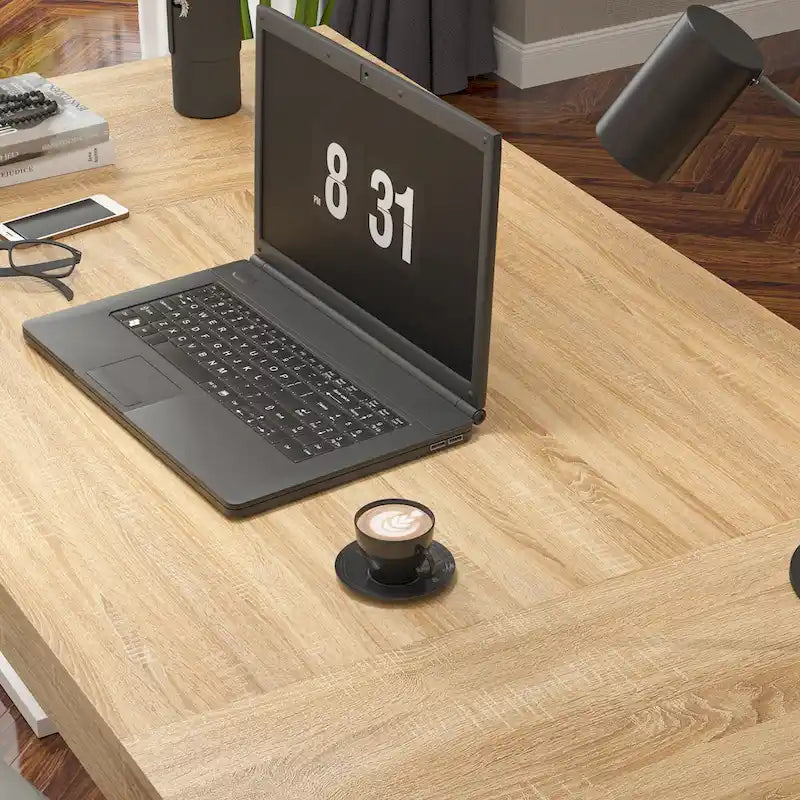 Table de conférence en bois avec base blanche Table de réunion Bureau d'ordinateur