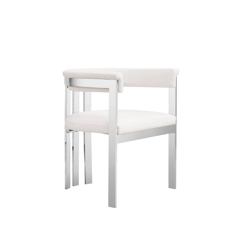 Chaise de salle à manger Cid Tayc 25 pouces, similicuir blanc, structure en acier inoxydable