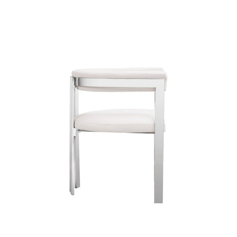 Chaise de salle à manger Cid Tayc 25 pouces, similicuir blanc, structure en acier inoxydable