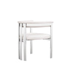 Chaise de salle à manger Cid Tayc 25 pouces, similicuir blanc, structure en acier inoxydable