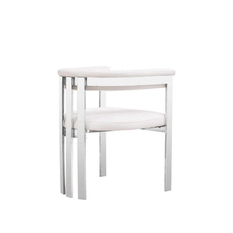 Chaise de salle à manger Cid Tayc 25 pouces, similicuir blanc, structure en acier inoxydable