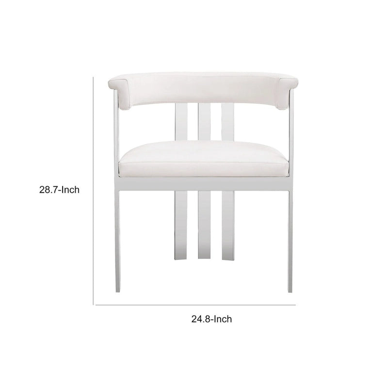 Chaise de salle à manger Cid Tayc 25 pouces, similicuir blanc, structure en acier inoxydable