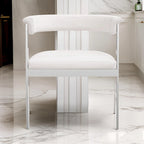 Chaise de salle à manger Cid Tayc 25 pouces, similicuir blanc, structure en acier inoxydable