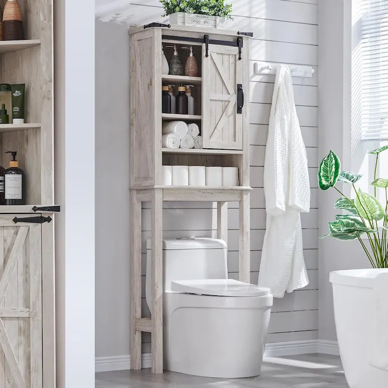 Meuble de rangement de style ferme au-dessus des toilettes, armoire au-dessus des toilettes