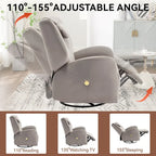 Fauteuil inclinable électrique pivotant et à bascule avec coussin de soutien lombaire et cervical, ports USB et Type-C