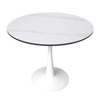 Table à manger ronde Bristol pour 4 personnes, plateau en pierre frittée de 35 pouces avec pied central en acier inoxydable blanc