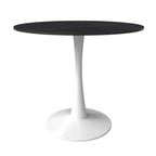 Table à manger ronde Bristol pour 4 personnes, plateau en pierre frittée de 35 pouces avec pied central en acier inoxydable blanc