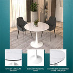 Table à manger ronde Bristol pour 4 personnes, plateau en pierre frittée de 35 pouces avec pied central en acier inoxydable blanc