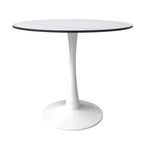 Table à manger ronde Bristol pour 4 personnes, plateau en pierre frittée de 35 pouces avec pied central en acier inoxydable blanc