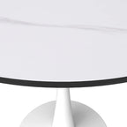 Table à manger ronde Bristol pour 4 personnes, plateau en pierre frittée de 35 pouces avec pied central en acier inoxydable blanc