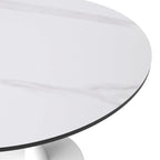 Table à manger ronde Bristol pour 4 personnes, plateau en pierre frittée de 35 pouces avec pied central en acier inoxydable blanc