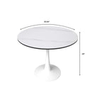 Table à manger ronde Bristol pour 4 personnes, plateau en pierre frittée de 35 pouces avec pied central en acier inoxydable blanc