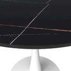 Table à manger ronde Bristol pour 4 personnes, plateau en pierre frittée de 35 pouces avec pied central en acier inoxydable blanc